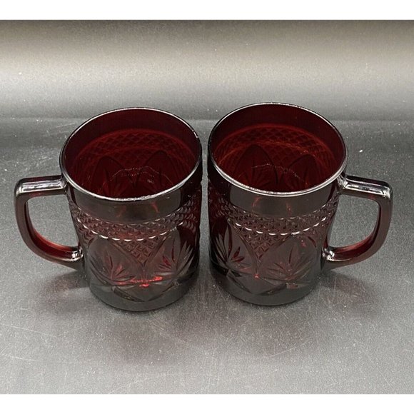 Ruby Red Glass Coffee Mugs Cristal D'arques Durand France Luminarc LOT 2 - Picture 6 of 8